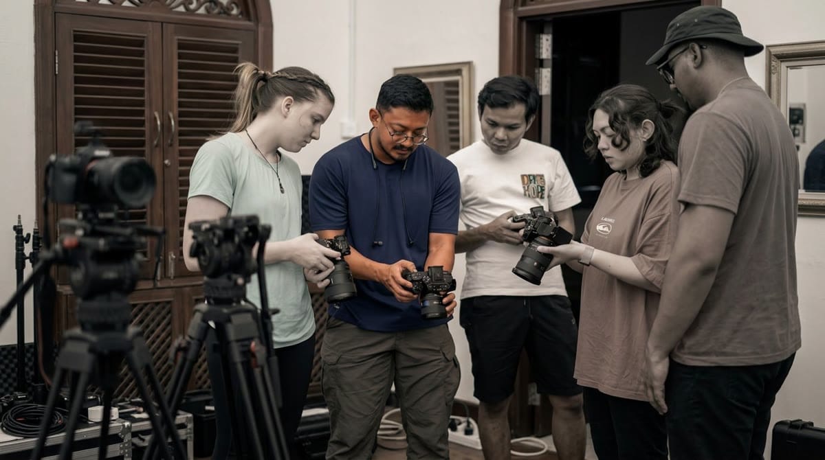 Roshen teaching his team traditional camera work